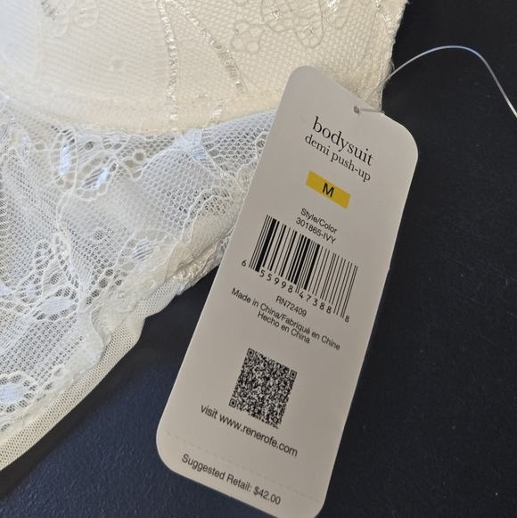 🔥 Elegant Lace Bodysuit Lingerie in Cream Ivory White Medium NWT Rene Rofe - Picture 6 of 7